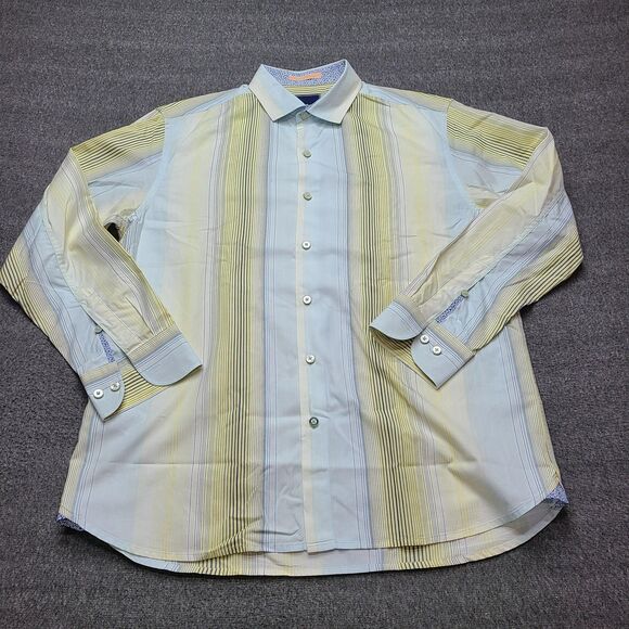 Tommy Bahama Other - Tommy Bahama Shirt Mens Large Blue‎ Yellow Striped Button Up 100% Cotton Casual